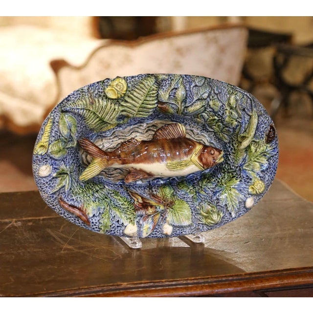 Vivid and sculptural, this antique Palissy-style majolica plate was crafted in France circa 1880 and exemplifies the...