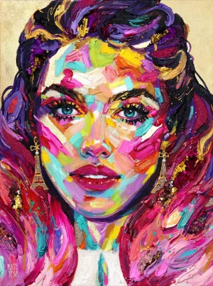 Colorful Textural Original Artwork on Canvas ''Emily'' Figurative Painting by Kate Tova