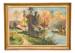 Serge Tremeau, Bressan Landscape on the Edge of the Seille, 20th Century, Oil Painting