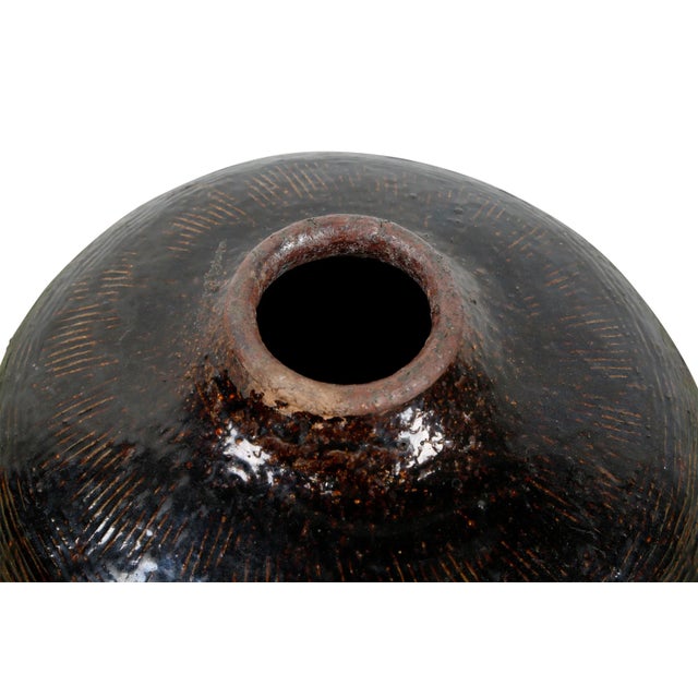 Mid-Century Vintage Dark Brown Glazed Porcelain Wine Jar For Sale - Image 4 of 5