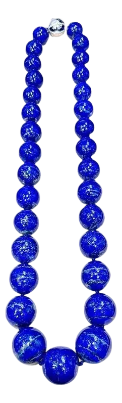 Vintage Lapis Lazuli Single Strand Necklace with Diamond Clasp 14 Kt White Gold