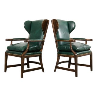 Pair of Minton-Spidell English Regency Leather Wing Barber's Chairs For Sale