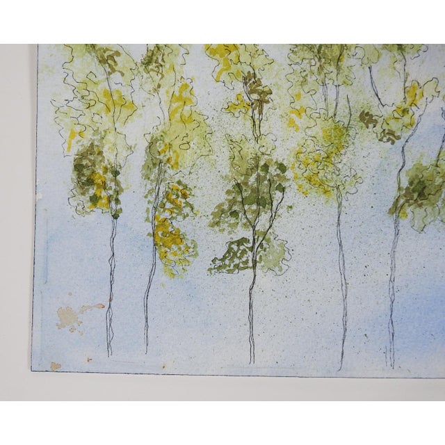 Late 20th century watercolor and ink on paper abstract trees paintings. Unsigned. Unframed, edge wear, spot in lower left...