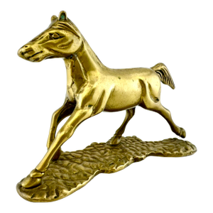 Mid-Century Solid Brass Galloping Horse Figurine on Textured Base