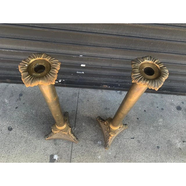 Bronze Tall Candle Holders in Bronze Signed A.K. - A Pair For Sale - Image 8 of 13