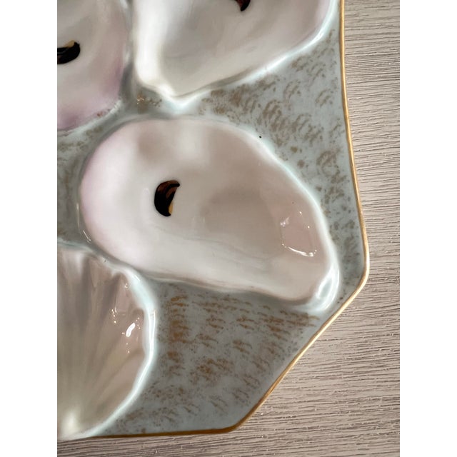 Mid 20th Century Vintage German Oyster Plate With Shell Well & Gilt Edge, 8” For Sale - Image 5 of 11