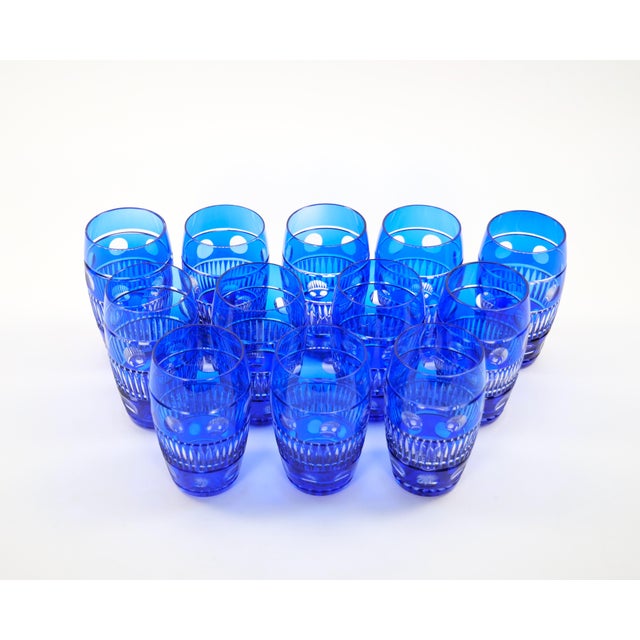 Glass Val Saint Lambert Cobalt Blue Tableware Crystal Water, Service for 12 People For Sale - Image 7 of 13