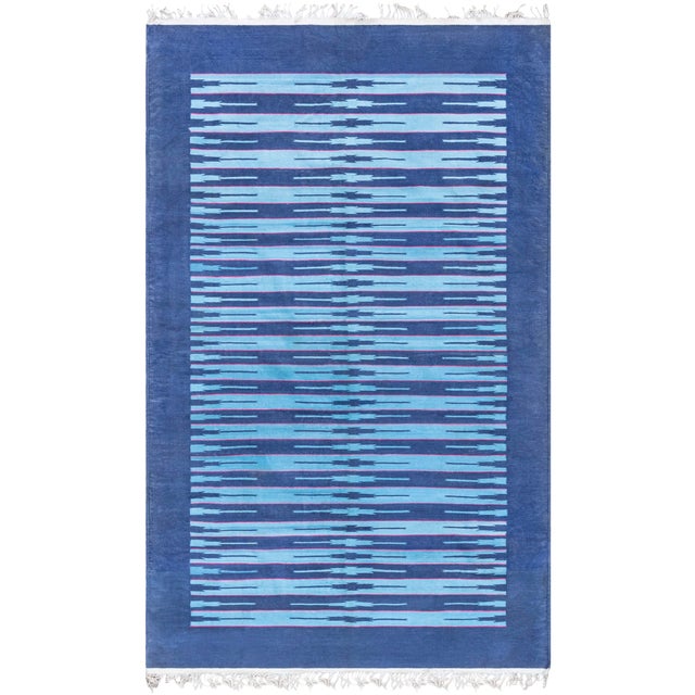 Vintage Indian Blue Dhurrie Rug Doris Leslie Blau For Sale