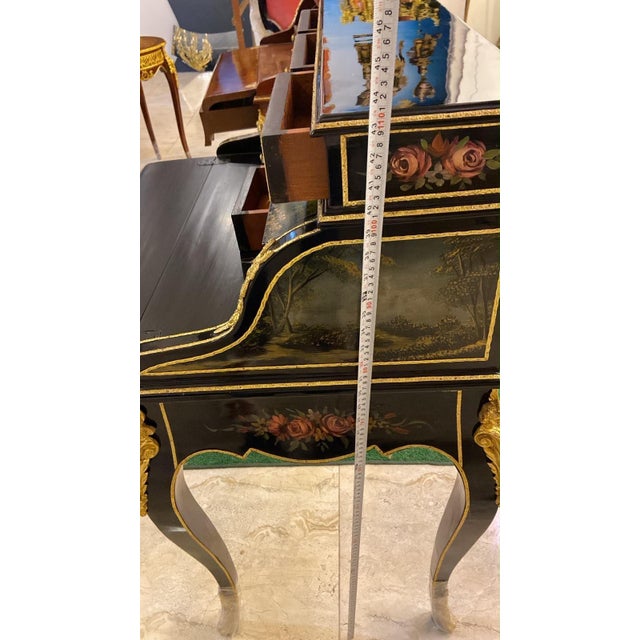 1960s French Louis XV Secretary Desk Hand-Painted Mahogany Bureau Plat 6 drawers-Black For Sale In Orlando - Image 6 of 9