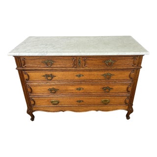 Antique French Oak Marble Top Chest of Drawers For Sale
