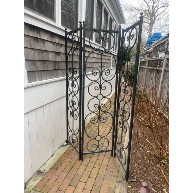 Tall Hand-Forged Iron Garden Screen / Folding Room Divider, 4-Panel For Sale - Image 9 of 10