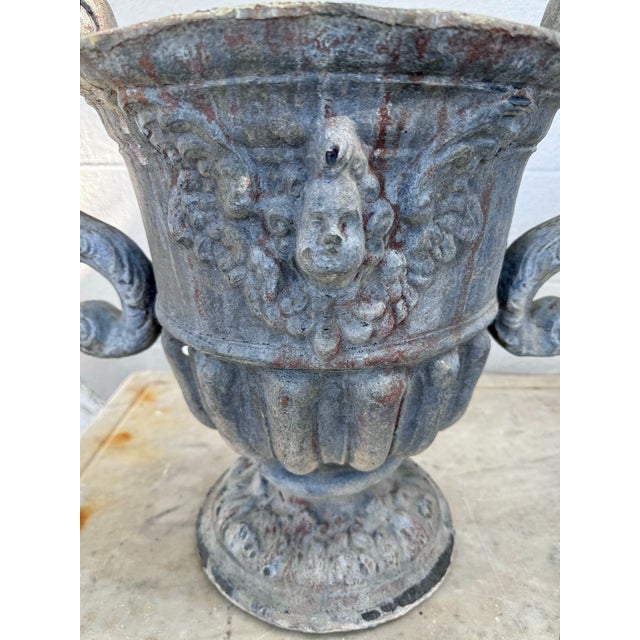 Gray A Pair of Neoclassical Lead Urns Planters For Sale - Image 8 of 10
