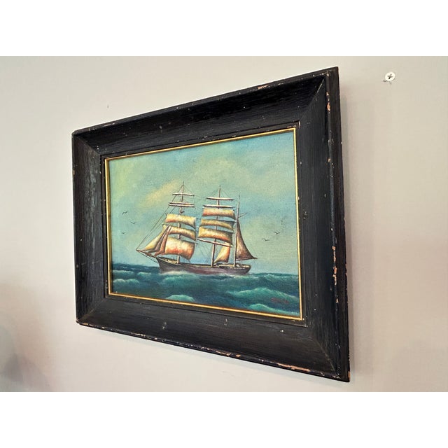 Nautical Nautical Seascape Oil on Canvas Board, Signed Beal 1974, Framed For Sale - Image 3 of 9