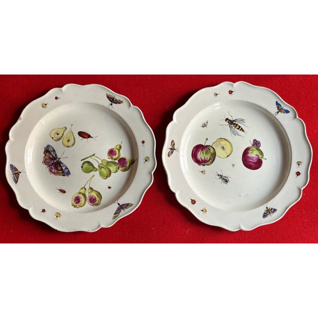 Ceramic Antique Mid 18th Century English George II Creamware Plates Decorated With Fruit, Insects and Butterflies Circa 1750 - 1760 - A Pair For Sale - Image 7 of 10