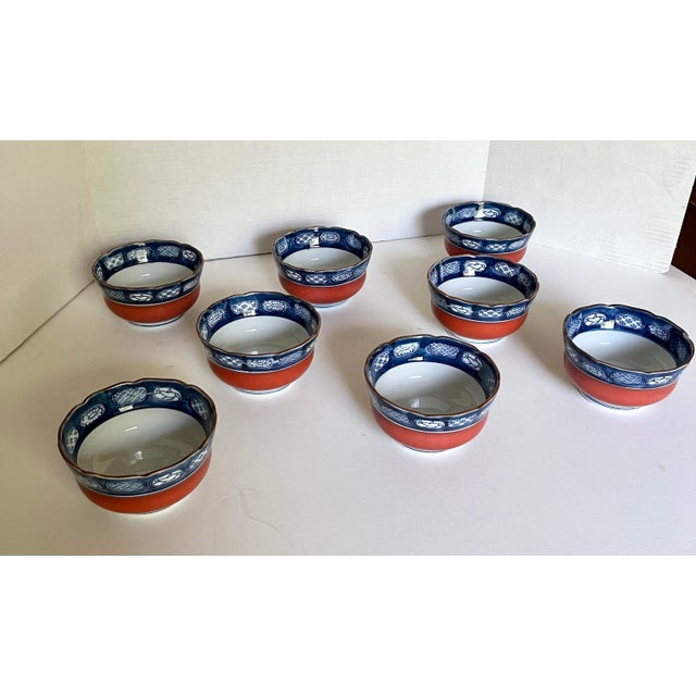 Mid 20th Century Vintage Japanese Imari Bowls With Markings Set of 8