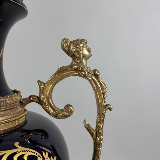 Antique French Amphora Vase in Porcelain and Brass For Sale - Image 11 of 15