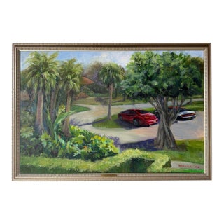 Marsha Schurr Impressionist Tropical Landscape Oil on Canvas Painting, Framed For Sale
