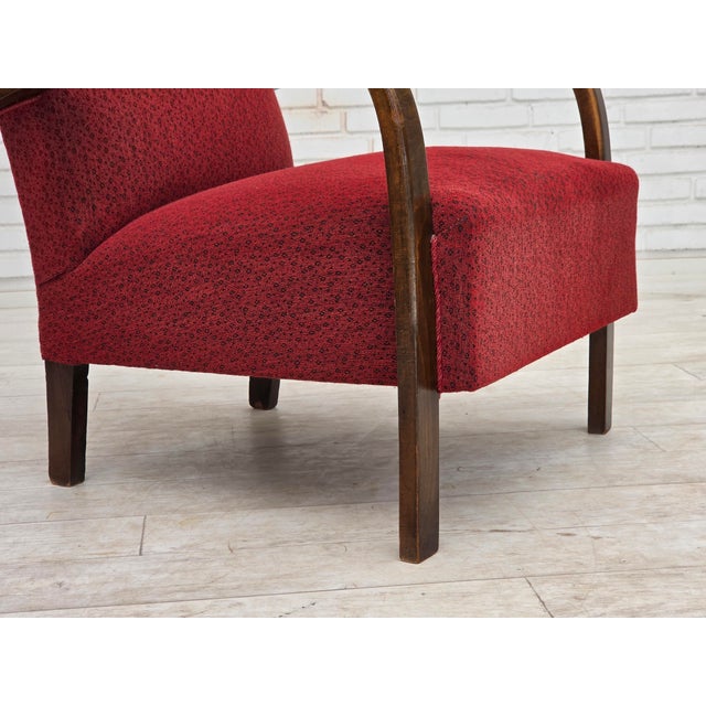 Art Deco Danish Armchair in Red Furniture Wool and Beech Wood, 1950s For Sale - Image 11 of 18
