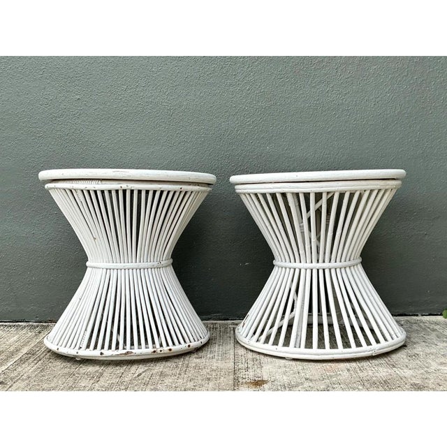 Vintage White Stick Rattan Hourglass Tables - A Pair For Sale In West Palm - Image 6 of 12