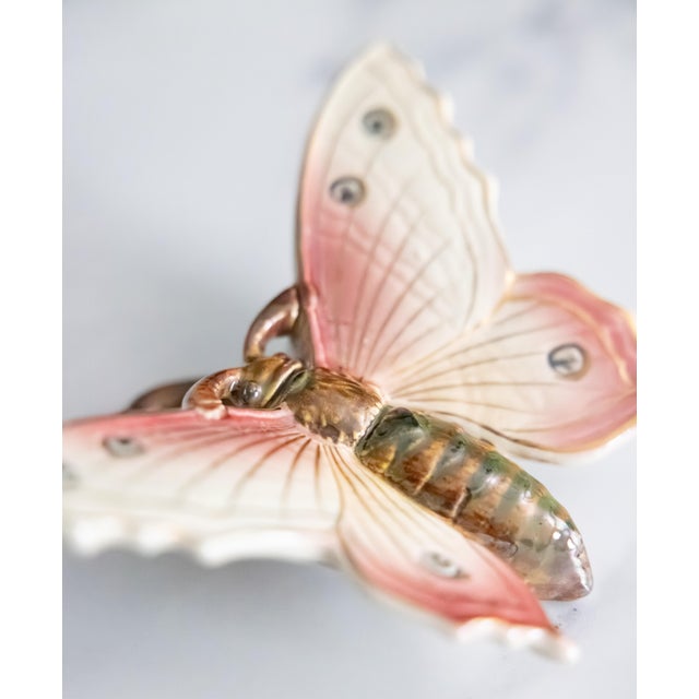 1900 - 1909 Antique French Fives Lille Majolica Pink Butterfly Wall Pocket, Circa 1900 For Sale - Image 5 of 8