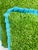 Custom Handcrafted Artificial Turf Lumbar Pillow With Turquoise Ruffle - Large Lumbar For Sale - Image 9 of 10