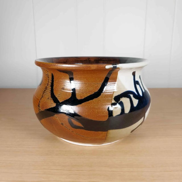 Ceramic Glazed Studio Art Pottery Bowl Planter Earthenware Handmade Shoji Hamada Style For Sale - Image 7 of 10