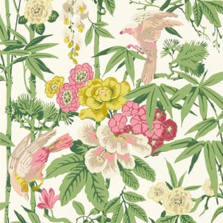 Sanderson Bamboo & Birds Wallpaper in Scallion Green For Sale