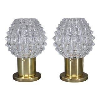 Mid-Century Table Lamps with Prismatic Glass Shades, Czech, 1970s, Set of 2 For Sale
