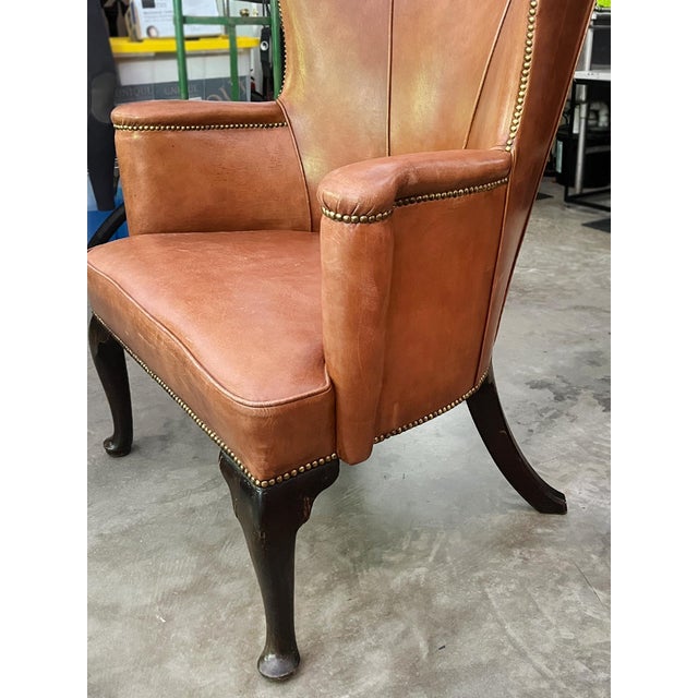 20th Century French Country Style Leather Wingback Armchair For Sale In New York - Image 6 of 13