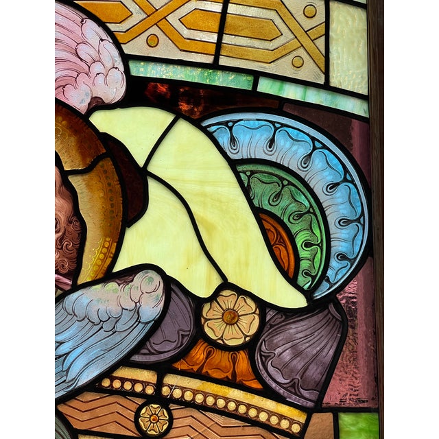 19th Century Stained Glass Window With Painted Angel Portrait in Original Frame For Sale - Image 10 of 17