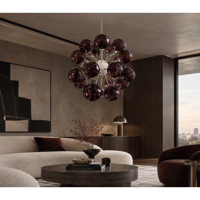 21st Century Nova Polished Nickel Amethyst Bubbles Murano Sputnik Chandelier by Fabio LTD For Sale - Image 6 of 6