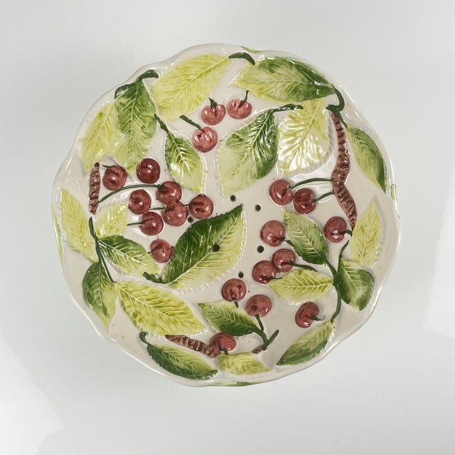 Ceramic Cherry-Patterned Earthenware Colander, 1980s-1990s For Sale - Image 7 of 8