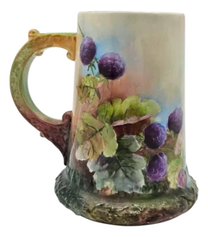 Antique Cac American Belleek Hand Painted Mug With Blackberries Mark 1