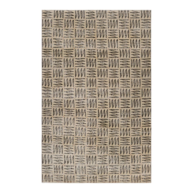 Vintage Zeki Müren Rug With Beige With Brown Geometric Patterns | Rug & Kilim For Sale
