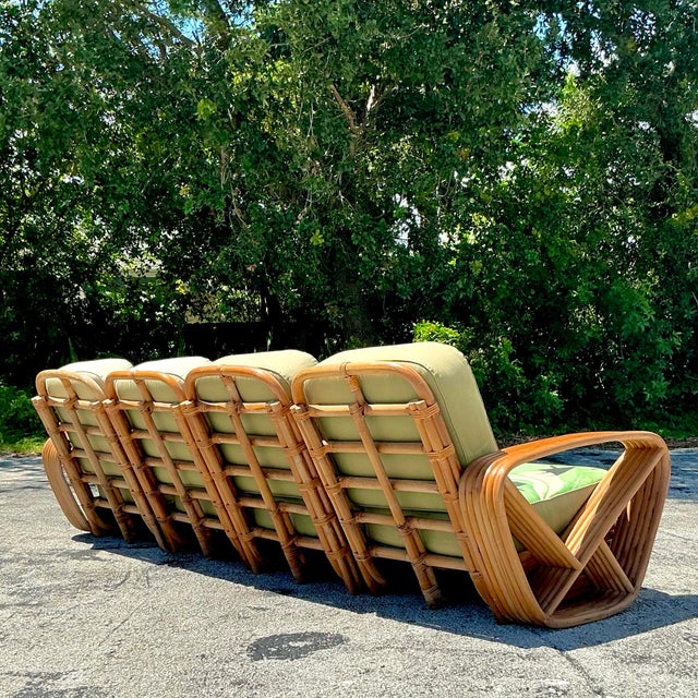 Wood Vintage Costal Six Strand Rattan Sofa After Frankl For Sale - Image 7 of 10