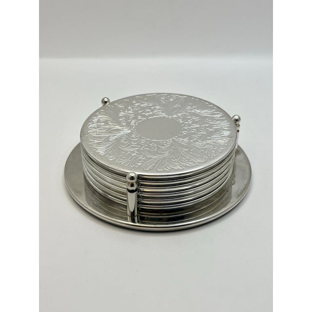 Silver Vintage Silverplate Coasters & Caddy- 7 Pieces For Sale - Image 8 of 8
