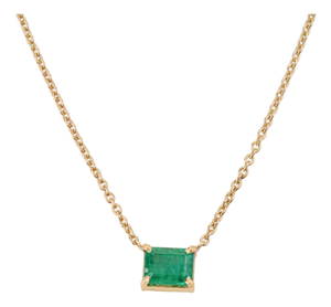 Minimalist Natural Zambian Emerald Solitaire Pendant Necklace in 14k Yellow Gold