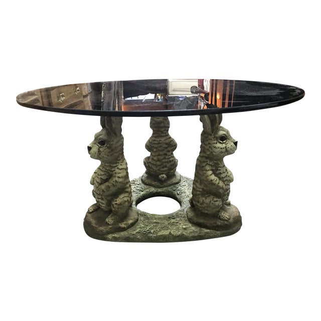 Rabbit Statue Round Glass Coffee Table Chairish