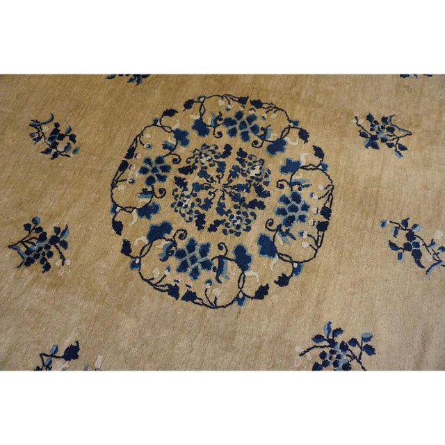 1920s 1920s Antique Ivory Field Floral Wool Knotted Chinese Peking Rug 9' 1"x 11' 9" For Sale - Image 5 of 10