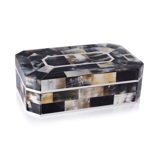 2020s Baldur Black Horn Inlaid Decorative Box with Ivory Trim, 11.25" x 7.25" x 3.5" For Sale - Image 5 of 5