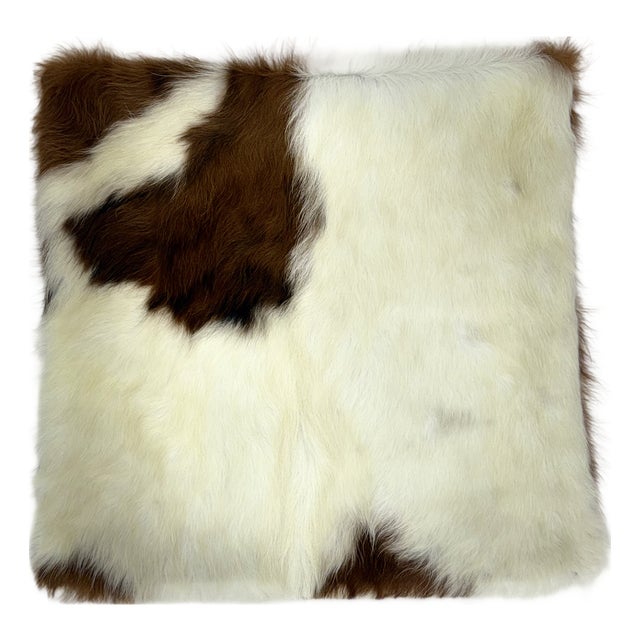 16x16 Tri-Color Premium Long-Haired Colombian Cowhide Pillow Cover – Handcrafted by Pablo Sota Designs For Sale