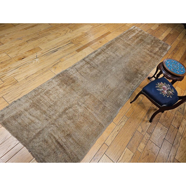 Antique Turkish Oushak Runner, Hand-Knotted Wool, Taupe, Early 1900s, 4' x 13' For Sale - Image 11 of 11