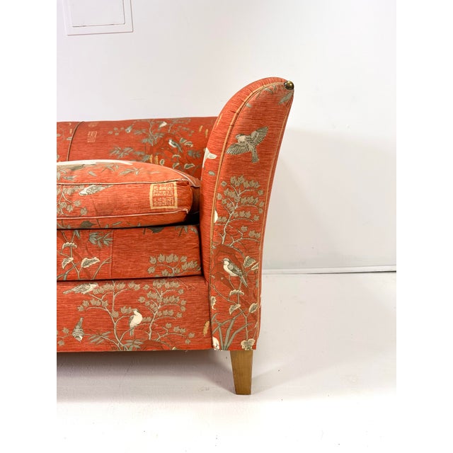 1940's Danish Sofa Upholstered in Vintage Designer Swan Upholstery. Beech legs. Upholstery is a silk style material. The...