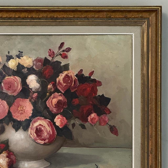 Dutch Still Life of Garden Roses in an Ironstone Tureen by L. Snijders, Dated 1973 For Sale - Image 10 of 17