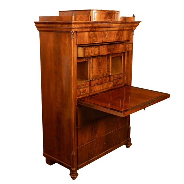 Antique Austrian Flame Mahogany Inlaid Rosewood Biedermeier Secretary Chest 1820 For Sale - Image 10 of 17
