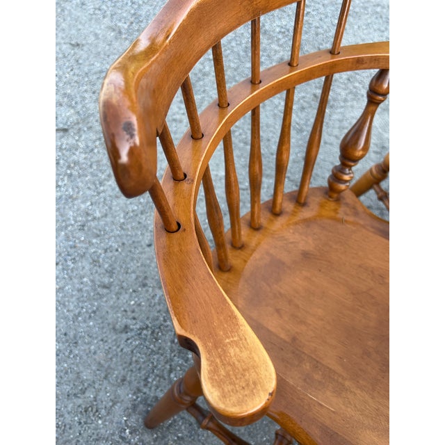 Vintage Ethan Allen Solid Maple Comb Back Captains Chairs - Set of 6 For Sale - Image 9 of 12