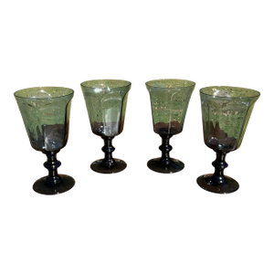 1970s Set of 4 Vintage Lenox Antique Dark Blue Water Crystal Glasses/Goblets