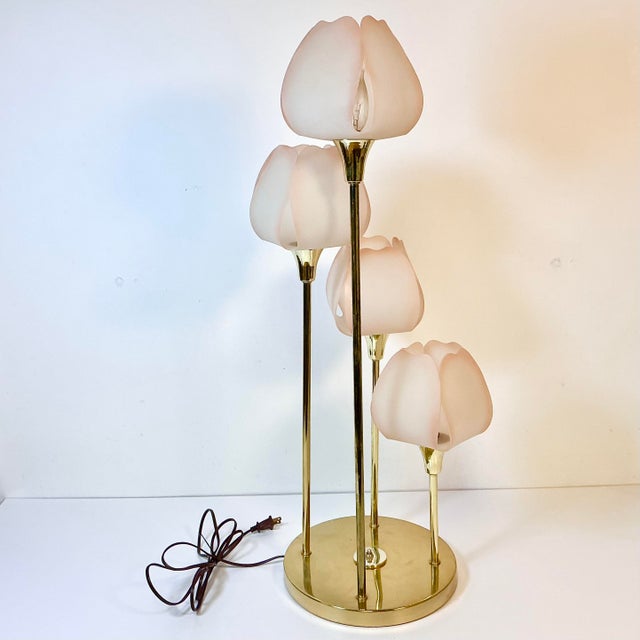 1980s 1980s Vintage Hollywood Regency Art Nouveau Tulip Shade Table Lamp - 4 Lights For Sale - Image 5 of 10