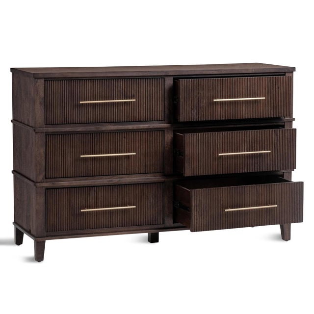 Deco Modern Six-Drawer Walnut Finish Dresser For Sale - Image 4 of 7