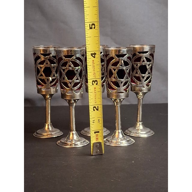 Mexican Vintage Mexican Sterling Silver Judaica Kiddush Cordial Cups Star of David Grapes Art Mexico 53g - Set of 5 For Sale - Image 3 of 18